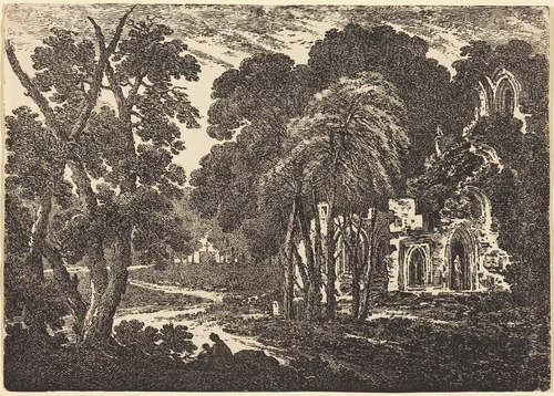 Ruined Abbey among Trees by Richard Cooper II, print, 1802