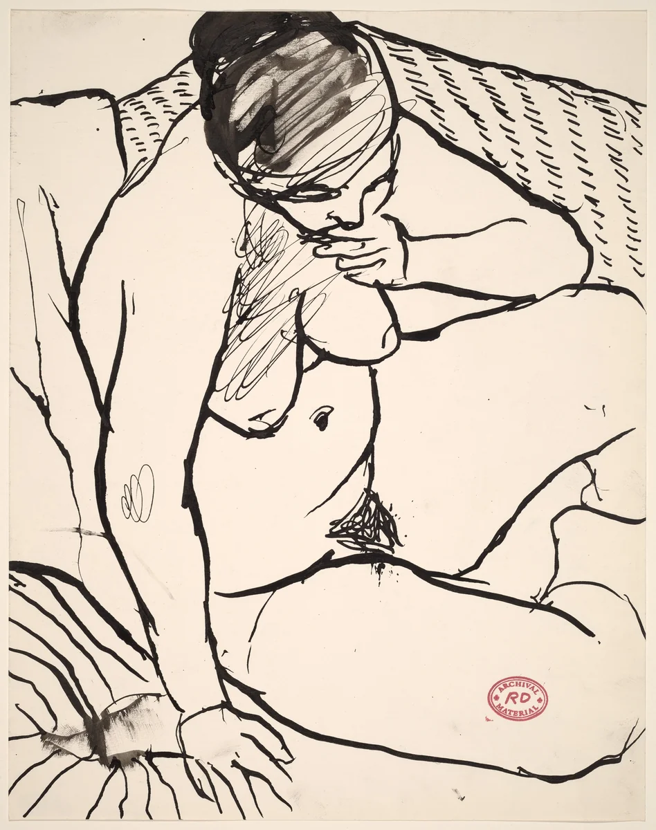Untitled [seated female nude in thought] by Richard Diebenkorn, drawing, 1955-1967