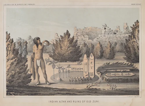 Indian Altar and Ruins of Old Zuni by Heinrich Baldwin Mollhausen, print, 1855