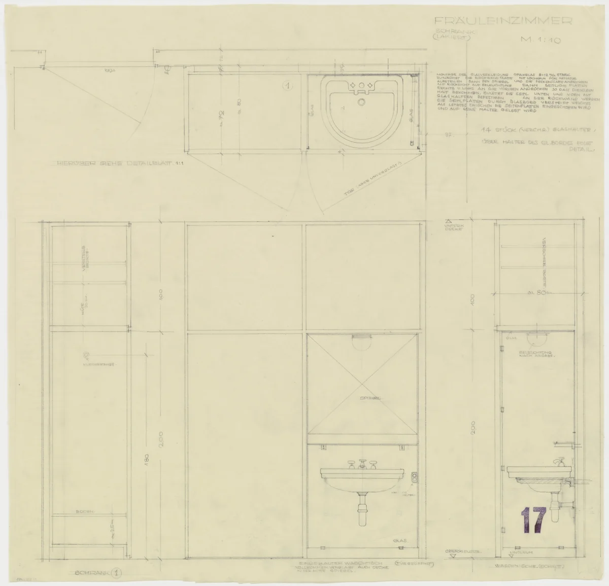 Tugendhat House, Brno, Czech Republic (Governess's room. Cabinet and built-in sink. Three sections.) by Ludwig Mies van der Rohe, mies van der rohe archive, 1928