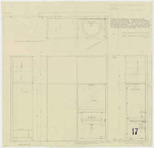 Tugendhat House, Brno, Czech Republic (Governess's room. Cabinet and built-in sink. Three sections.) by Ludwig Mies van der Rohe, mies van der rohe archive, 1928