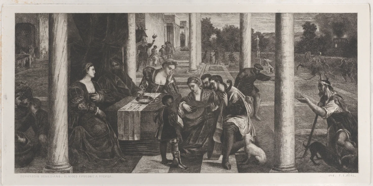 The parable of the rich man (Dives) and Lazarus by anonymous, print, 1700-1800