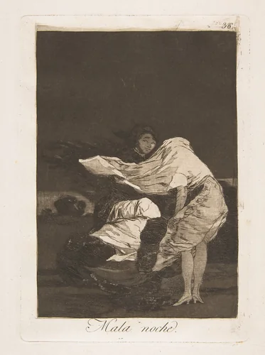 Plate 36 from "Los Caprichos": A bad night (Mala noche) by Goya, print, 1799