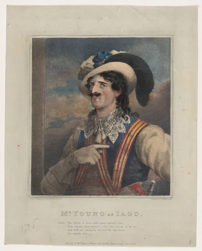 Mr. Young as Iago by John William Gear, print, 1819-1829