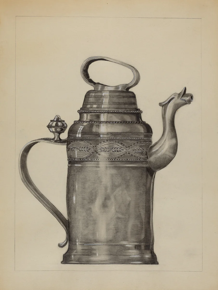 Pewter Pitcher by A. Zimet, index of american design, 1936