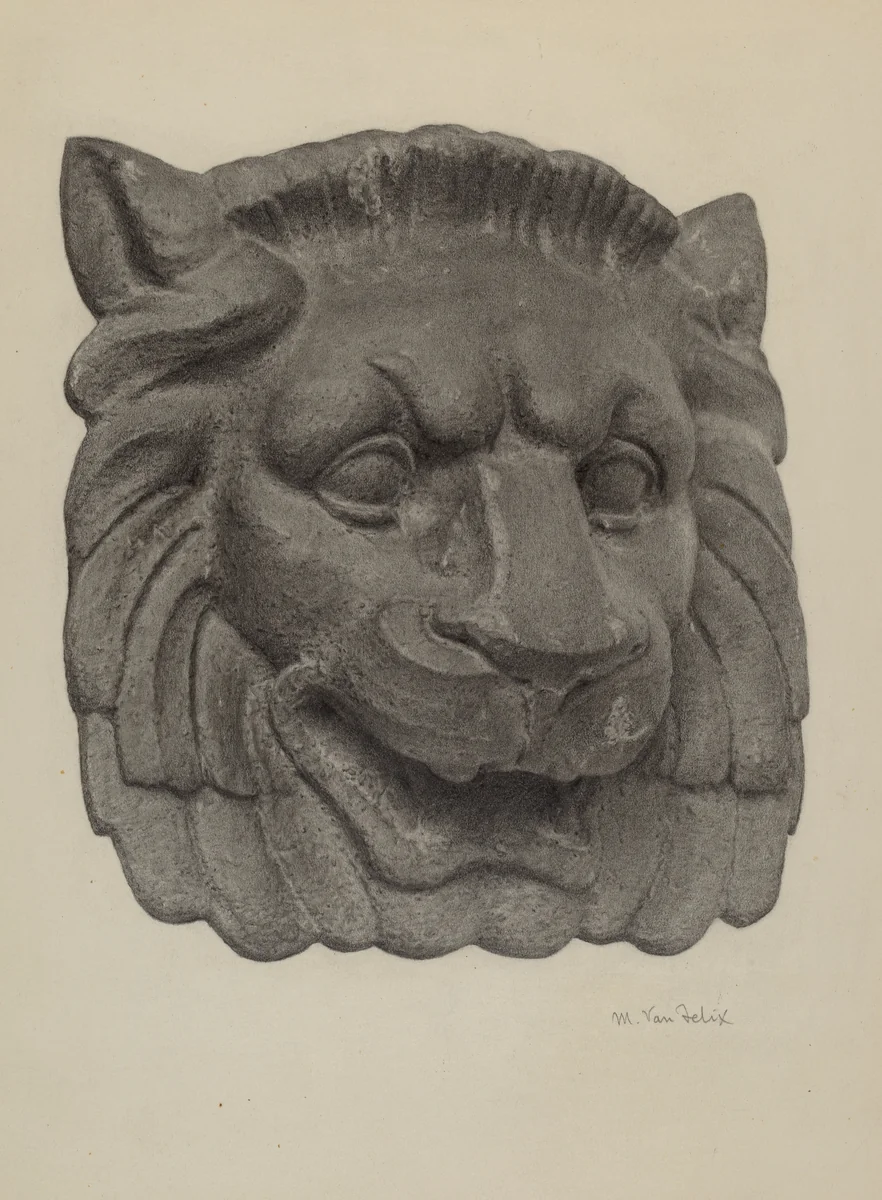 Muzzle of a Lion (one of pair) by Maurice Van Felix, index of american design, 1940