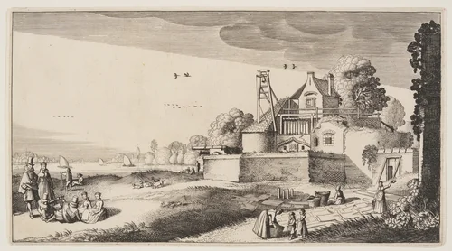 Bleaching-Field in Front of a Fort on a River, from Landscapes (Playsante Lantschappen) by Claes Jansz. Visscher II, print, 1641