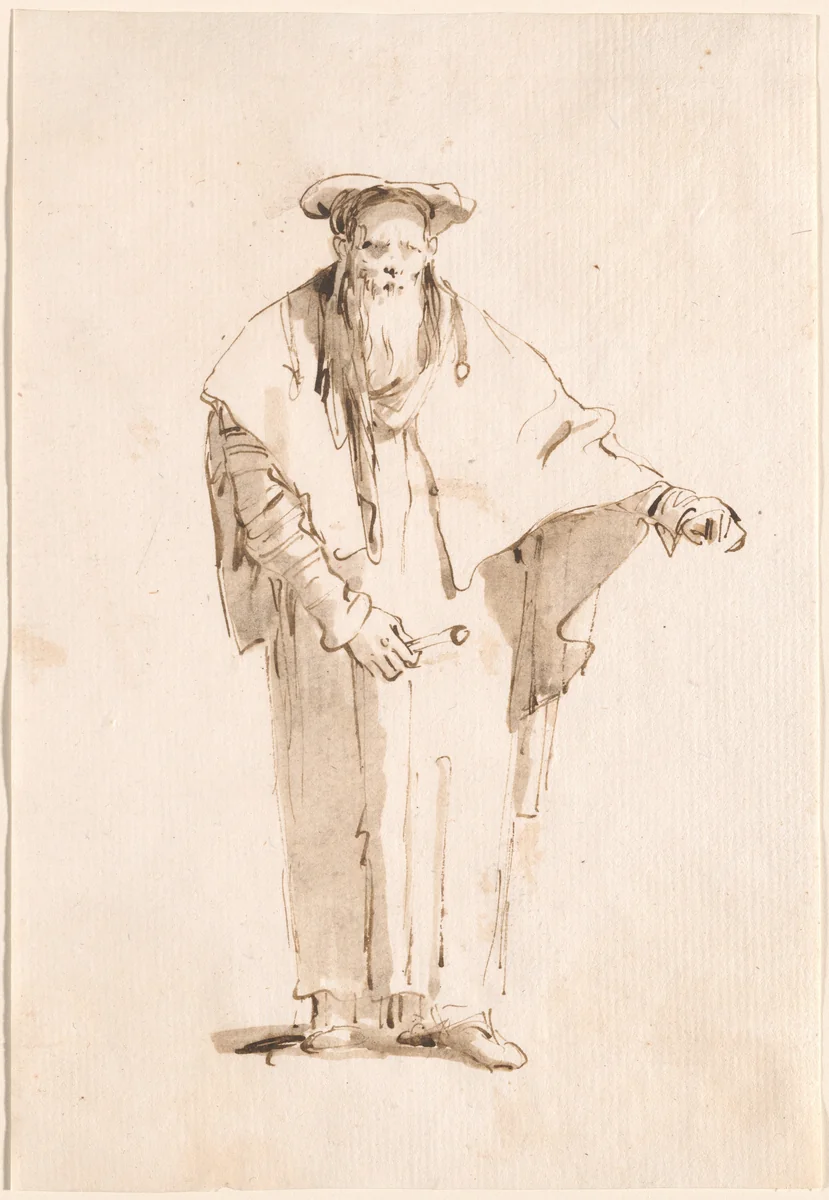 A Standing Oriental Holding a Rod by Giovanni Battista Tiepolo, drawing, 1753-1762