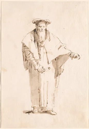 A Standing Oriental Holding a Rod by Giovanni Battista Tiepolo, drawing, 1753-1762