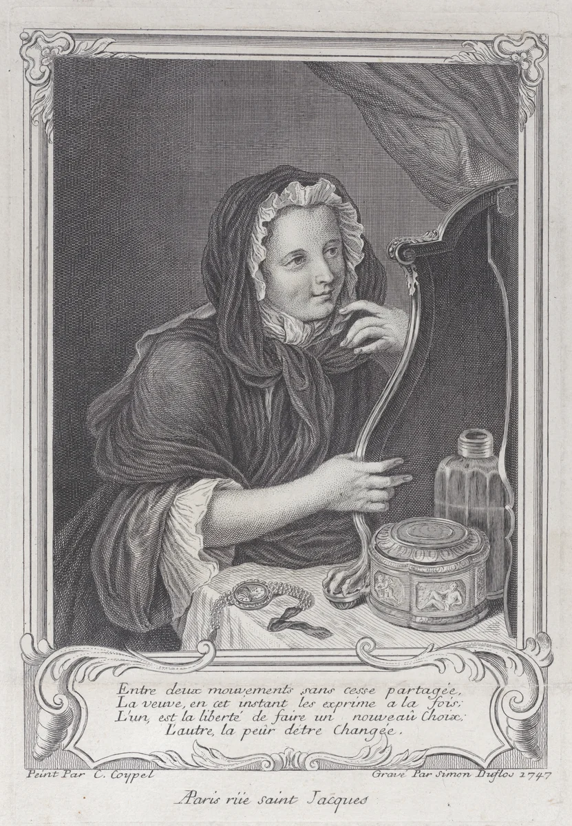 The Coquettish Widow by Simon Nicolas Duflos, print, 1747