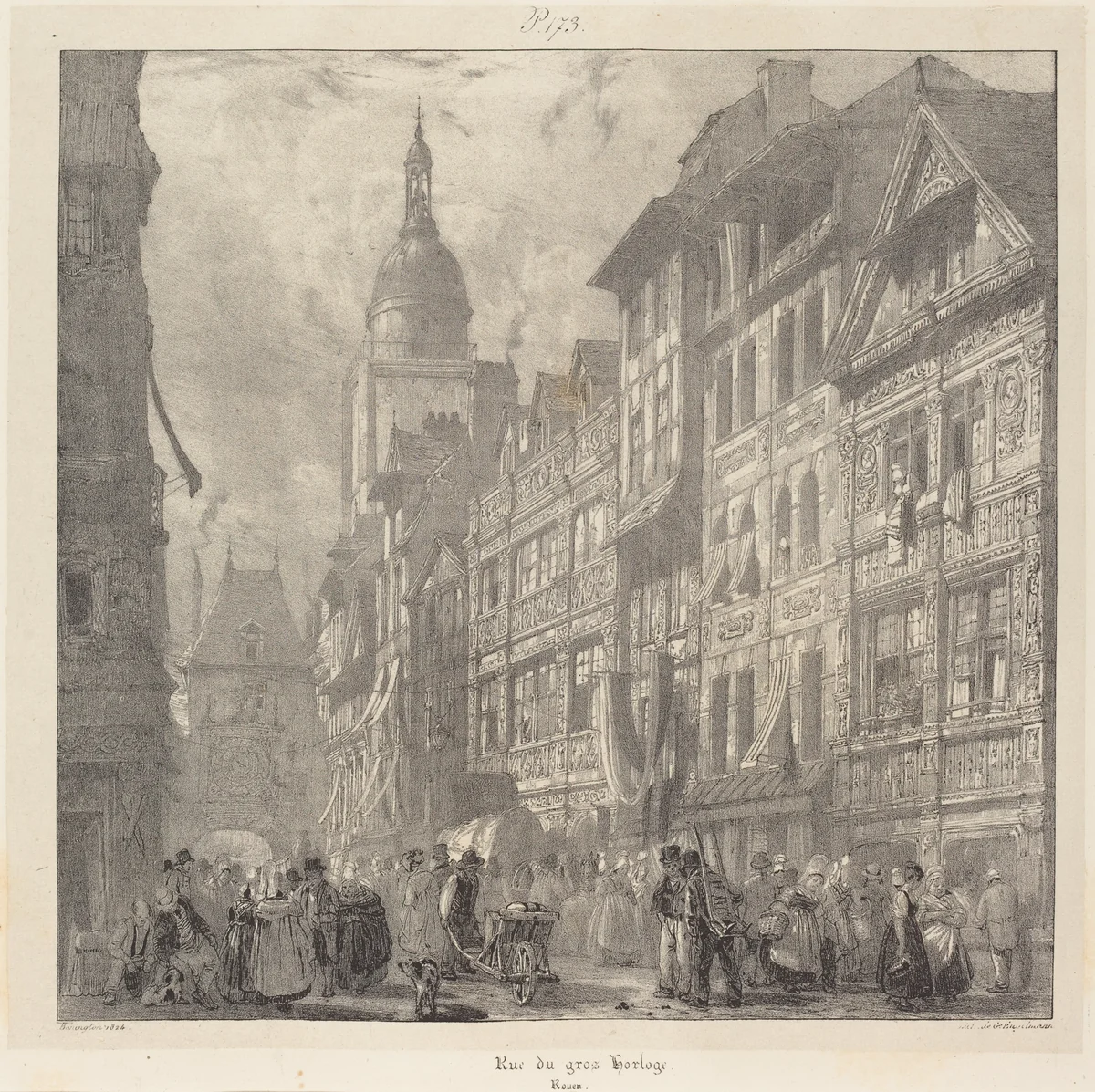 Rue du gros-horloge, Rouen by Richard Parkes Bonington, print, 1824