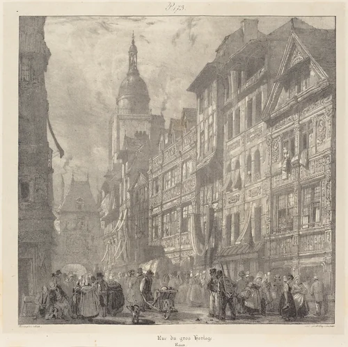 Rue du gros-horloge, Rouen by Richard Parkes Bonington, print, 1824