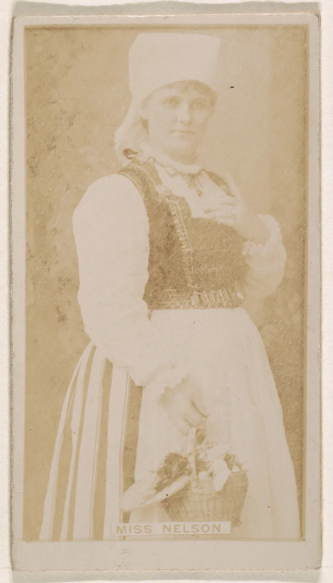 Miss Nelson, from the Actresses series (N245) issued by Kinney Brothers to promote Sweet Caporal Cigarettes by Kinney Brothers Tobacco Company, photograph, 1890