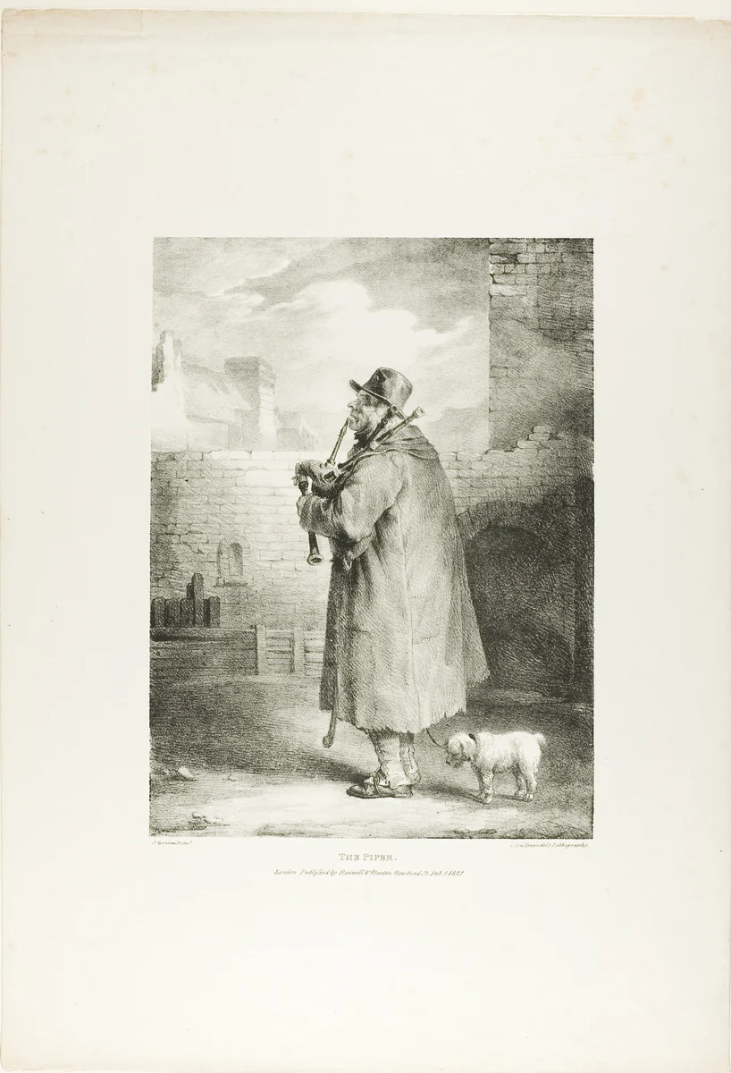 The Piper, plate one from Various Subjects Drawn from Life on Stone by Jean Louis André Théodore Géricault, print, 1821