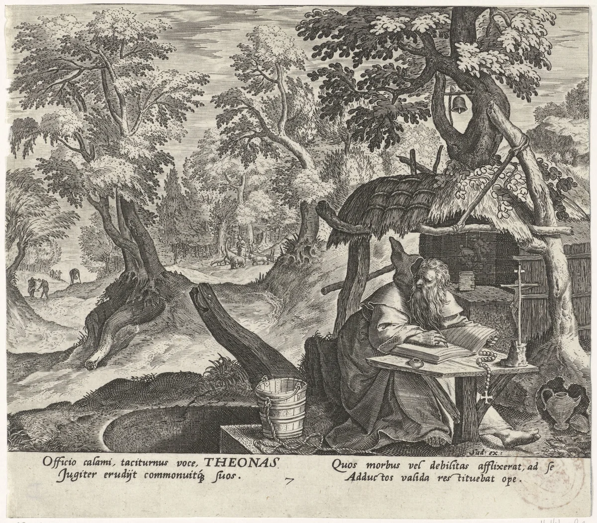 Theonas als kluizenaar by Johann Sadeler, print, 1583-1588