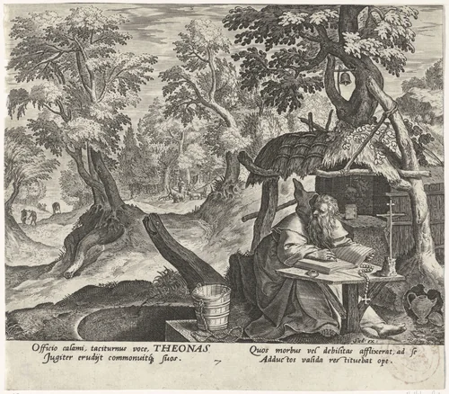 Theonas als kluizenaar by Johann Sadeler, print, 1583-1588