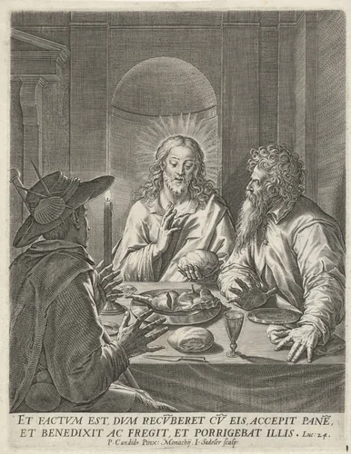 Maaltijd in Emmaüs by Unknown, print, 1588-1595