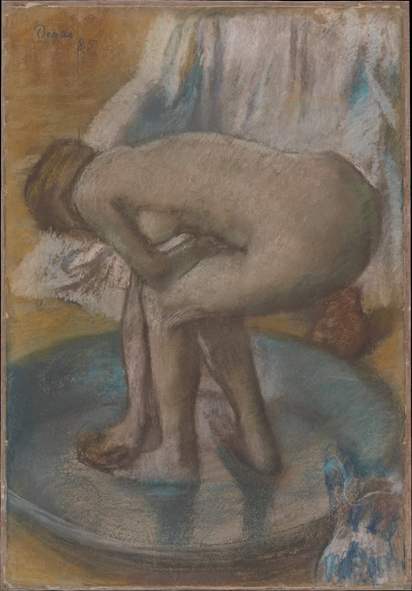 Woman Bathing in a Shallow Tub by Edgar Degas, drawing, 1885