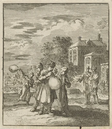 Kinderen spelend met een varkensblaas by Jan Luyken, print, 1712