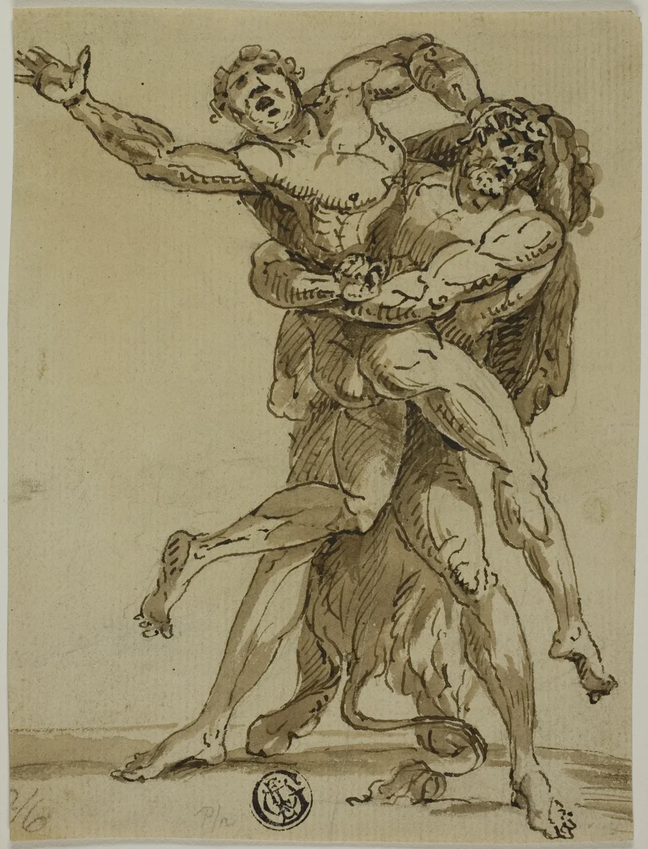Hercules and Antaeus by Unknown Artist, drawing, 1600-1699
