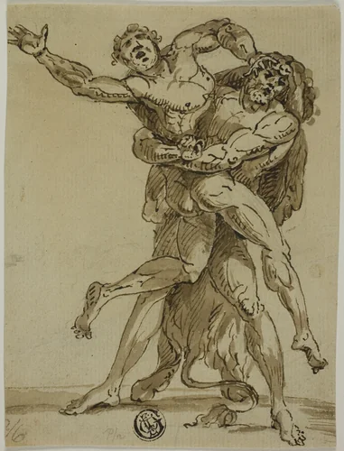 Hercules and Antaeus by Unknown Artist, drawing, 1600-1699