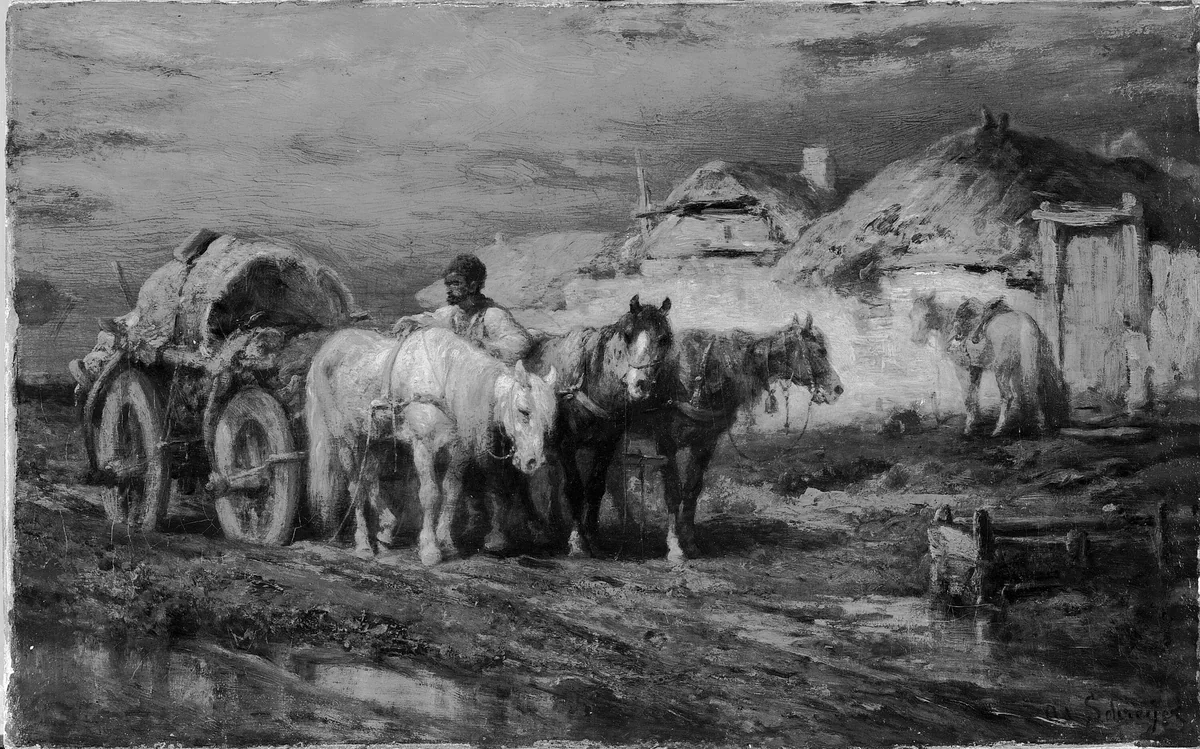 Peasants and Horses by Adolphe Schreyer, painting, 1855-1865