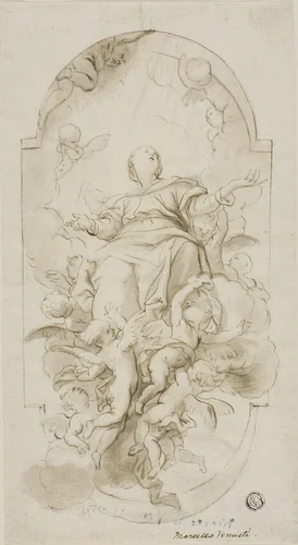 Assumption of the Virgin by Domenico Piola, drawing, 1648-1703