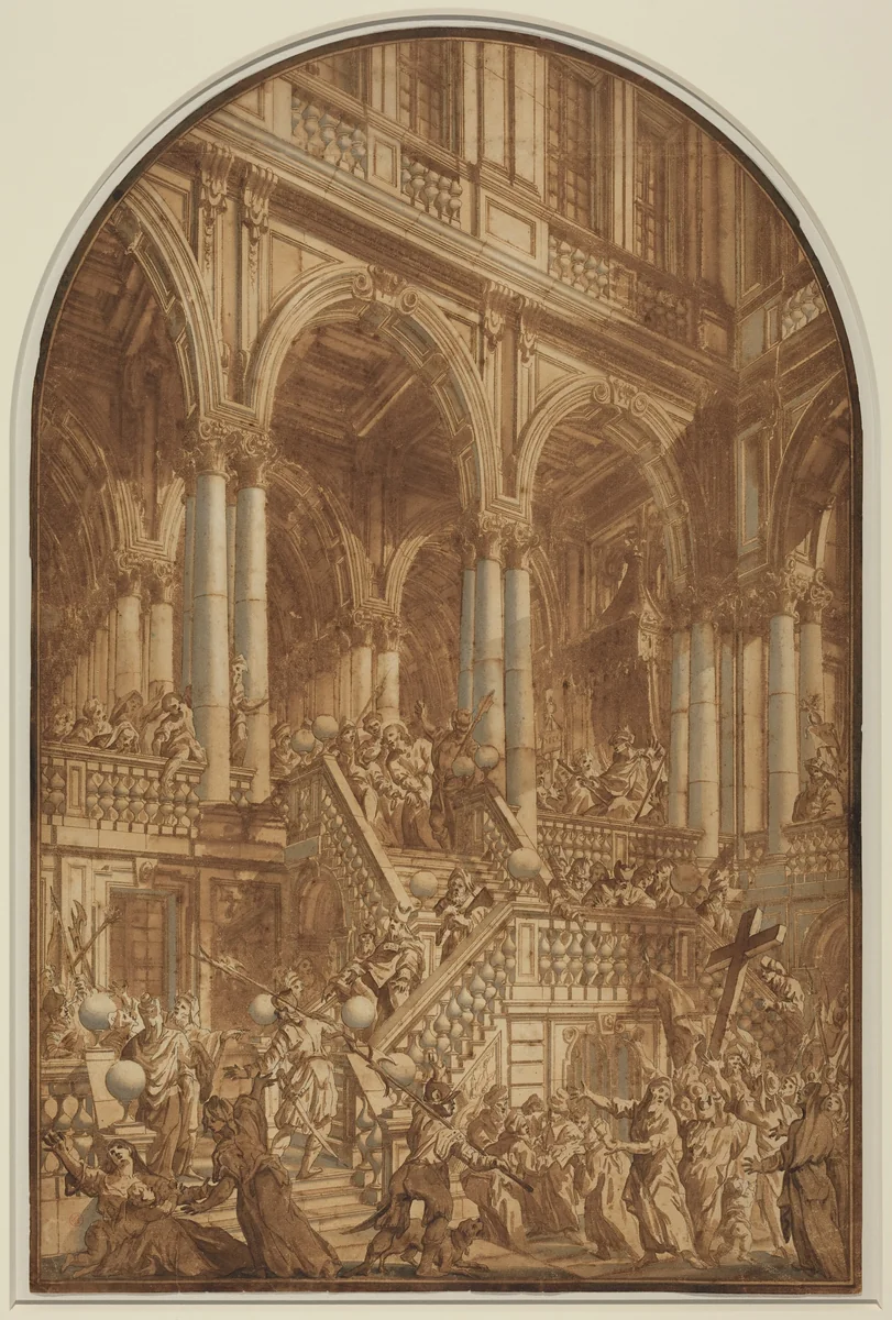 Christ Led Captive from a Palace by Giuseppe Galli Bibiena, drawing, 1740-1745