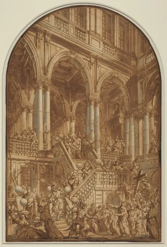 Christ Led Captive from a Palace by Giuseppe Galli Bibiena, drawing, 1740-1745