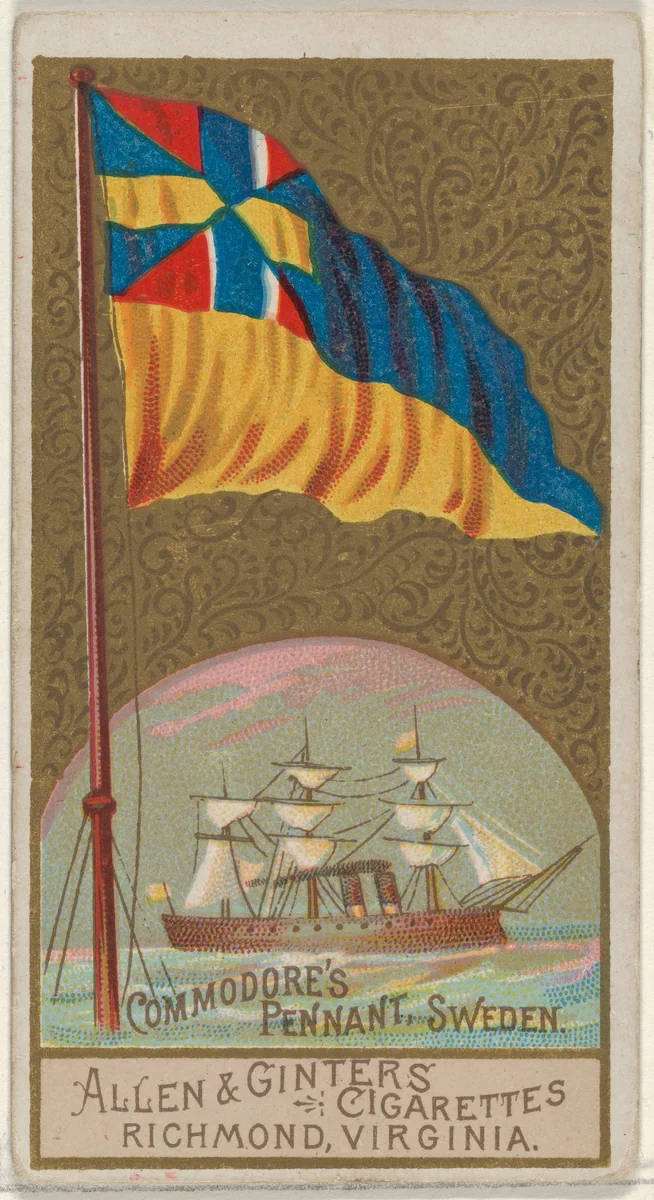 Commodore's Pennant, Sweden, from the Naval Flags series (N17) for Allen & Ginter Cigarettes Brands by Allen & Ginter, print, 1886-1891