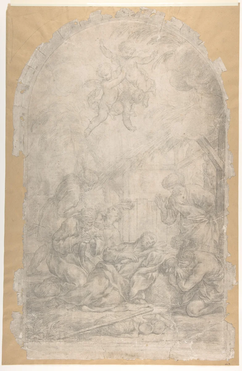 The Death of Saint Francis Xavier by Ciro Ferri, drawing, 1674-1679