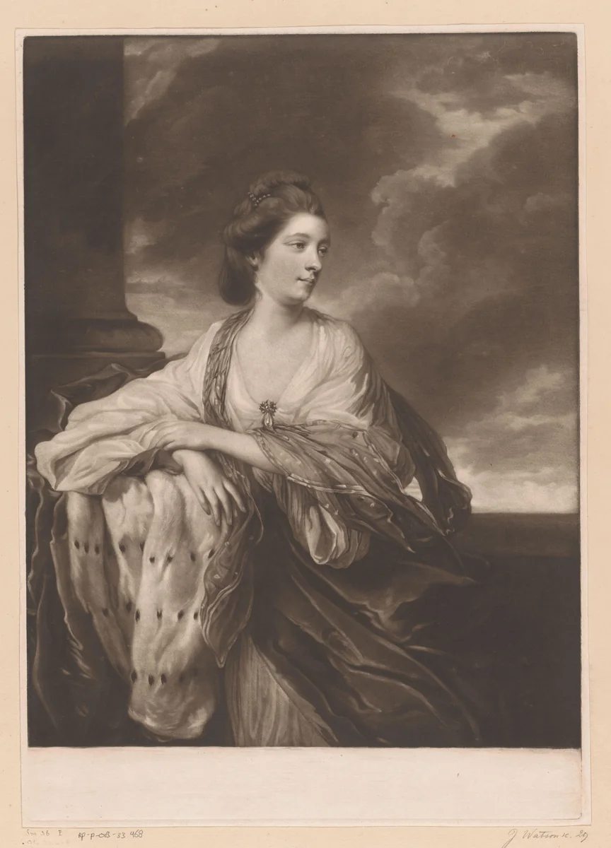 Portret van Barbara Coventry by James Watson, print, 1765-1770