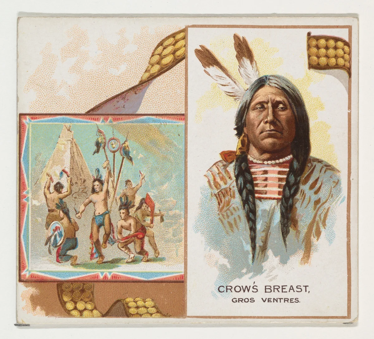 Crow's Breast, Gros Ventres, from the American Indian Chiefs series (N36) for Allen & Ginter Cigarettes by Allen & Ginter, print, 1888