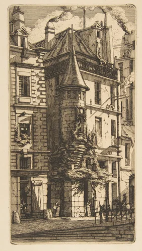 House with a Turret, rue de la Tixéranderie, Paris by Charles Meryon, print, 1852