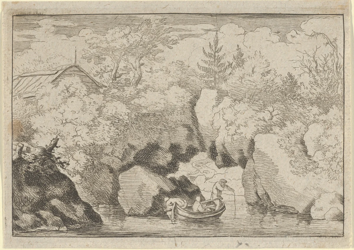 The Skiff near the Pierced Rock by Allart van Everdingen, print, 1621-1675