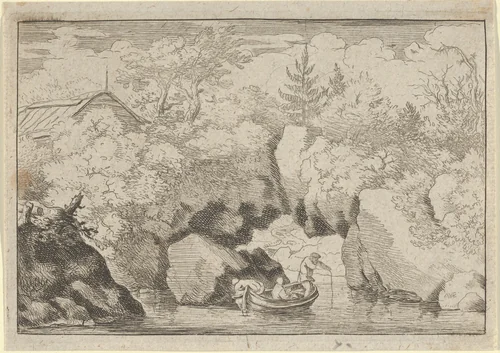 The Skiff near the Pierced Rock by Allart van Everdingen, print, 1621-1675