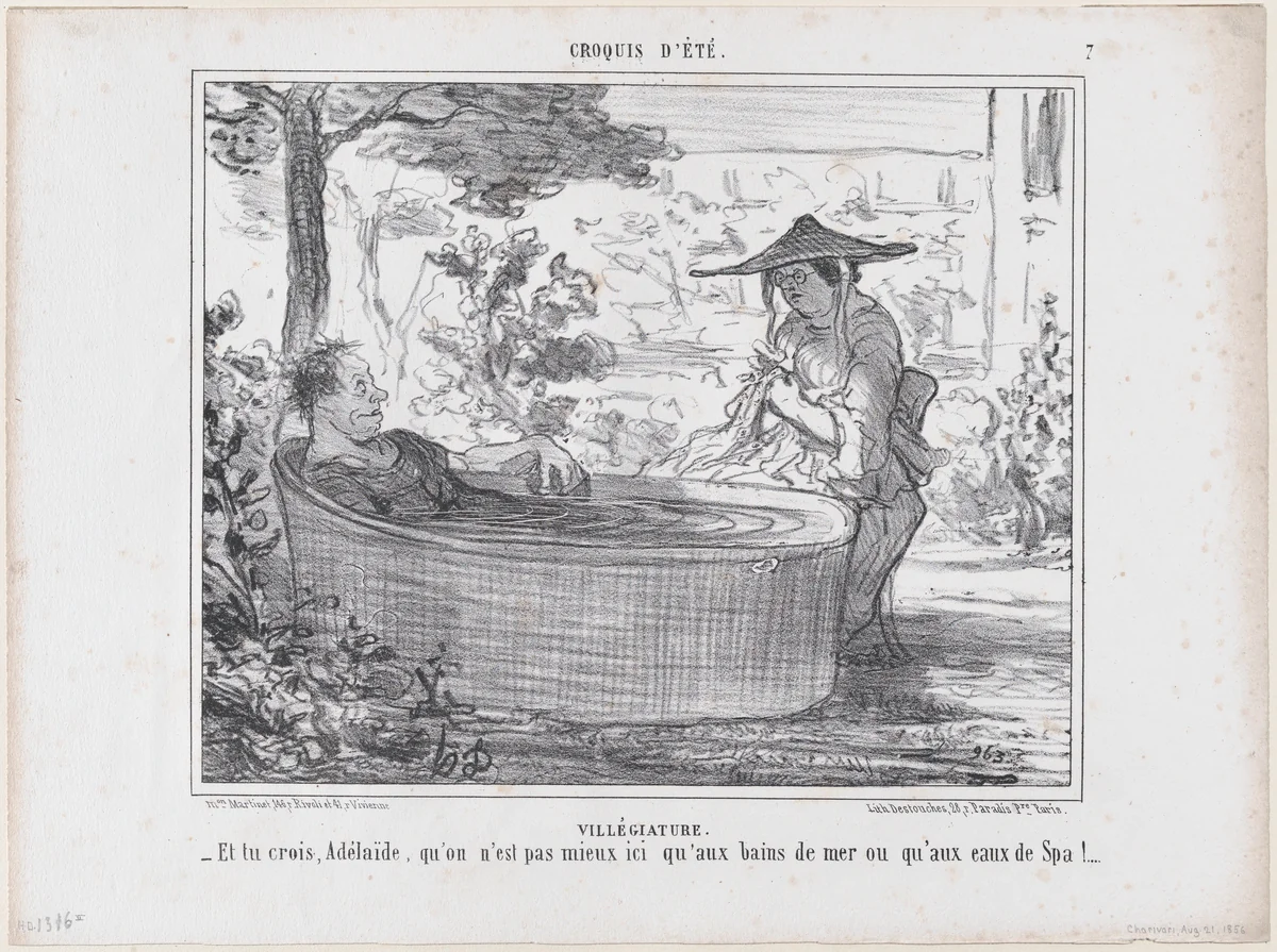 Villégiature, from Croquis d'Été, published in Le Charivari, August 22, 1856 by Honoré Daumier, print, 1856