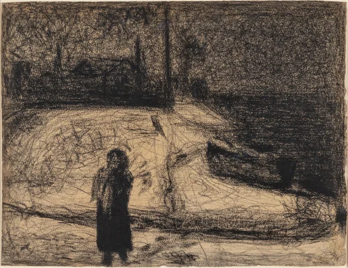 The Zone (Outside the City Walls) by Georges Seurat, drawing, 1882-1883