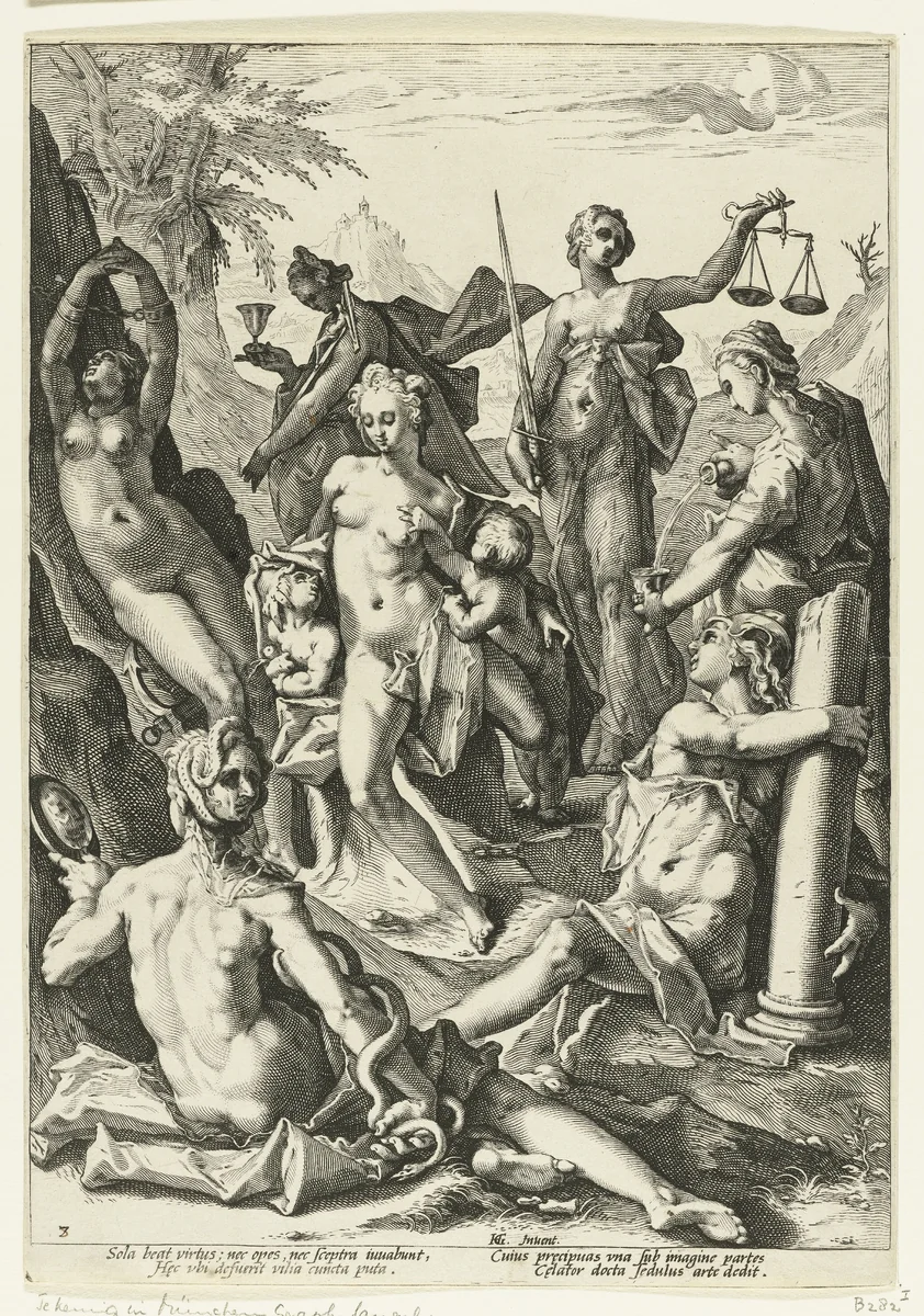 De zeven deugden by Unknown, print, 1588