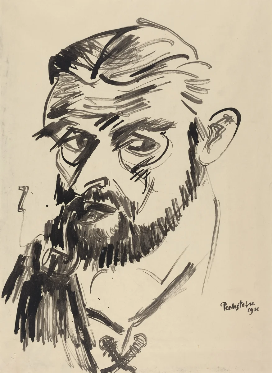 Man with a Pipe by Max Pechstein, drawing, 1911