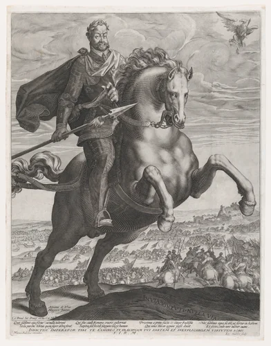 Portrait of Emperor Rudolph II on Horseback by Aegidius Sadeler II, print, 1586-1629