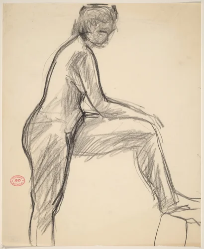 Untitled [female nude in profile with left leg raised] by Richard Diebenkorn, drawing, 1955-1967