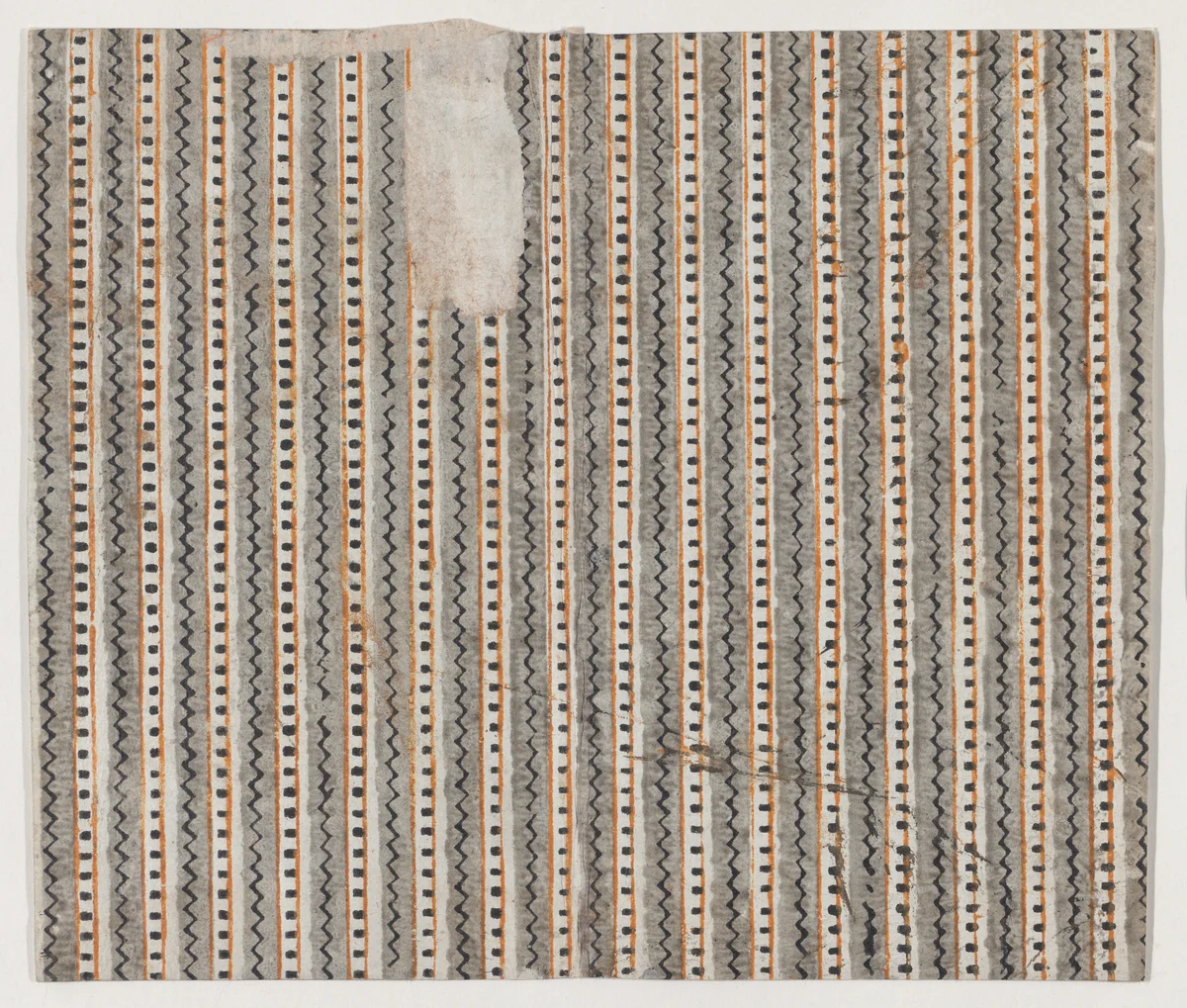 Book cover with overall zig zag and stripe pattern by anonymous, print, 1800-1900