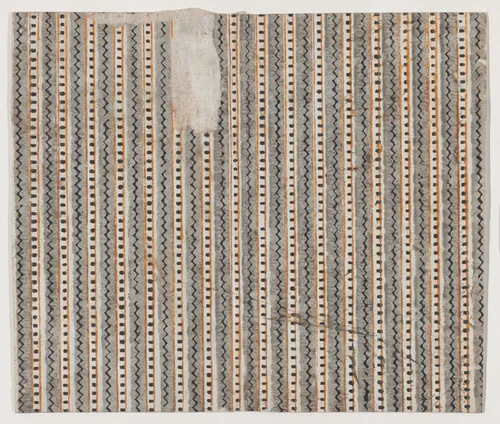 Book cover with overall zig zag and stripe pattern by anonymous, print, 1800-1900