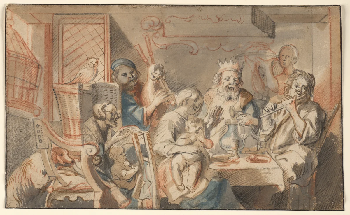 The King Drinks by Jacob Jordaens, drawing, 1642-1653