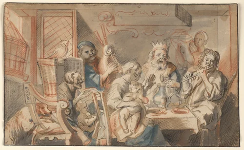 The King Drinks by Jacob Jordaens, drawing, 1642-1653