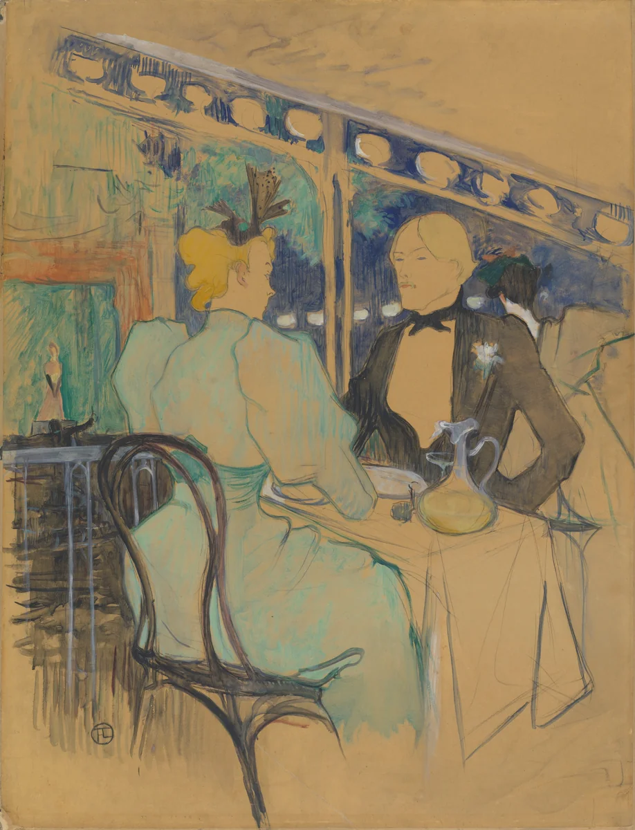 Fashionable People at Les Ambassadeurs (Aux Ambassadeurs: Gens Chic) by Henri de Toulouse-Lautrec, drawing, 1893