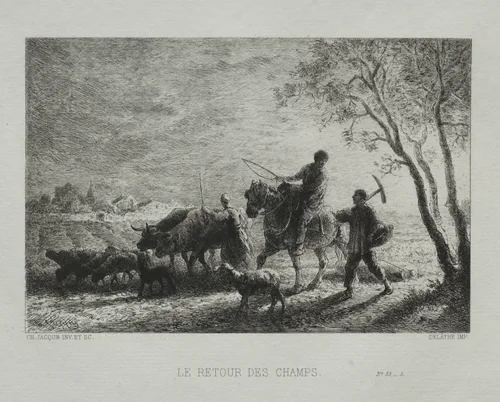 Return from the Fields by Charles-Émile Jacque, print, 1865