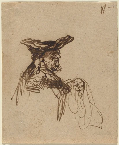 Bust of an Elderly Man in a Flat Cap by Rembrandt van Rijn, drawing, 1635-1637