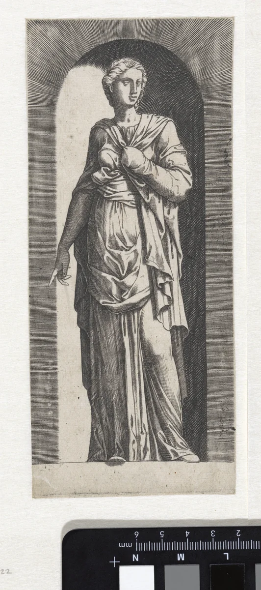 Sibille wijzend met haar rechterhand by Lambertus Suavius, print, 1520-1567